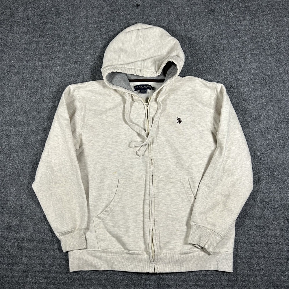 U.S. Polo Assn.  Cream Zip-Up Hoodie Men's Size Large Termal Hood Lining #2503